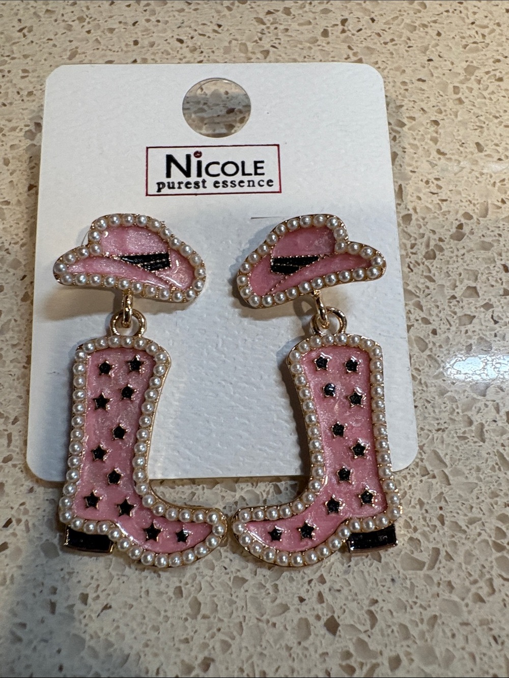 Nicole NWT Pink Cowgirl Boot & Hat Drop Earrings